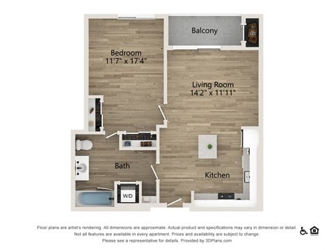 Floor plan for 1 bed, 1 bath, 840 sqft